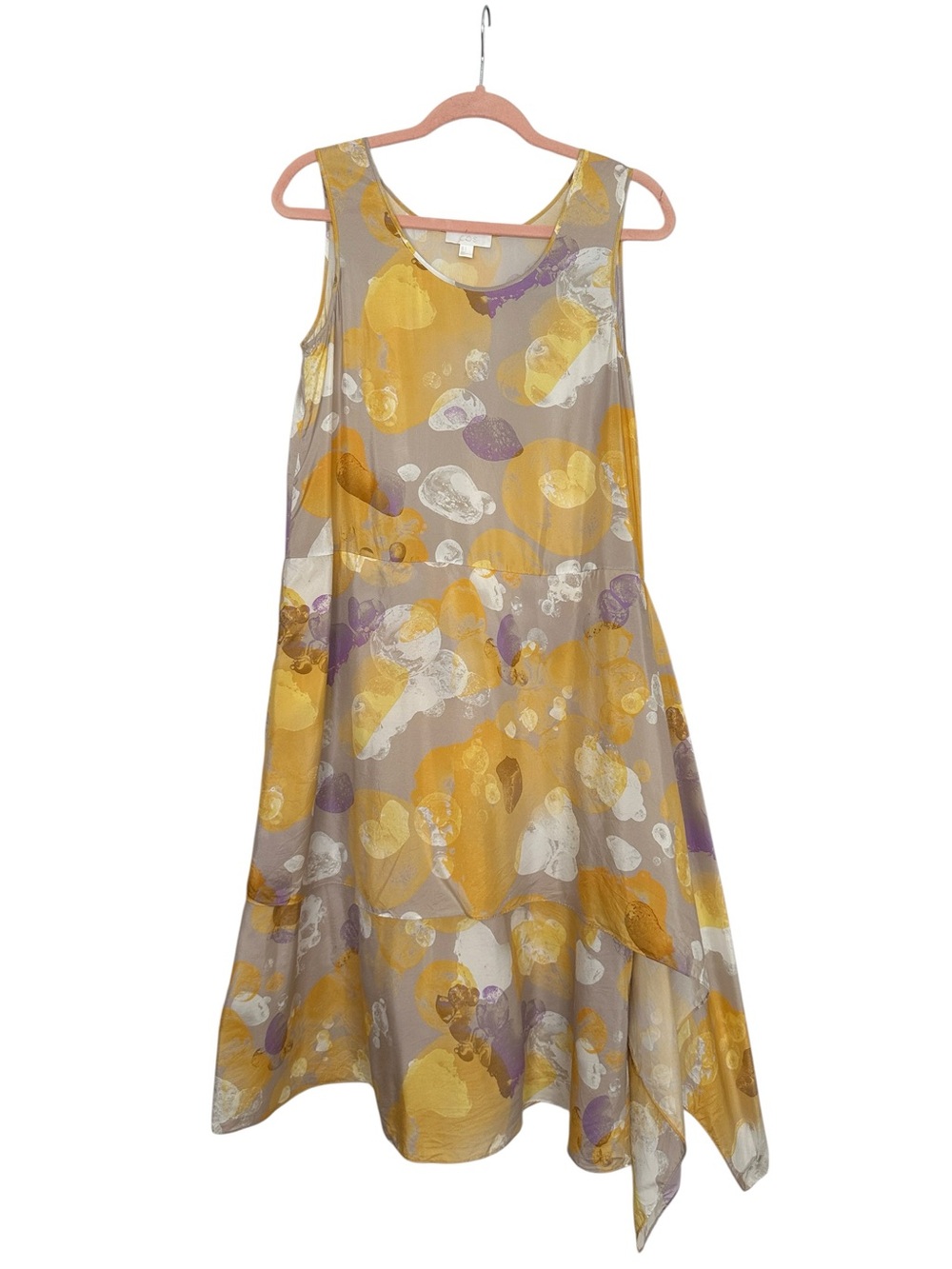 COS 100% Silk Watercolor Floral Asymmetric Layered Midi Dress Lagenlook Size 6